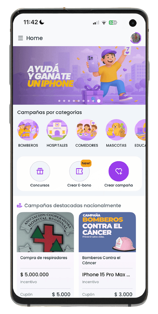 Mockup de la app HelpWin en Android mostrando características de la plataforma