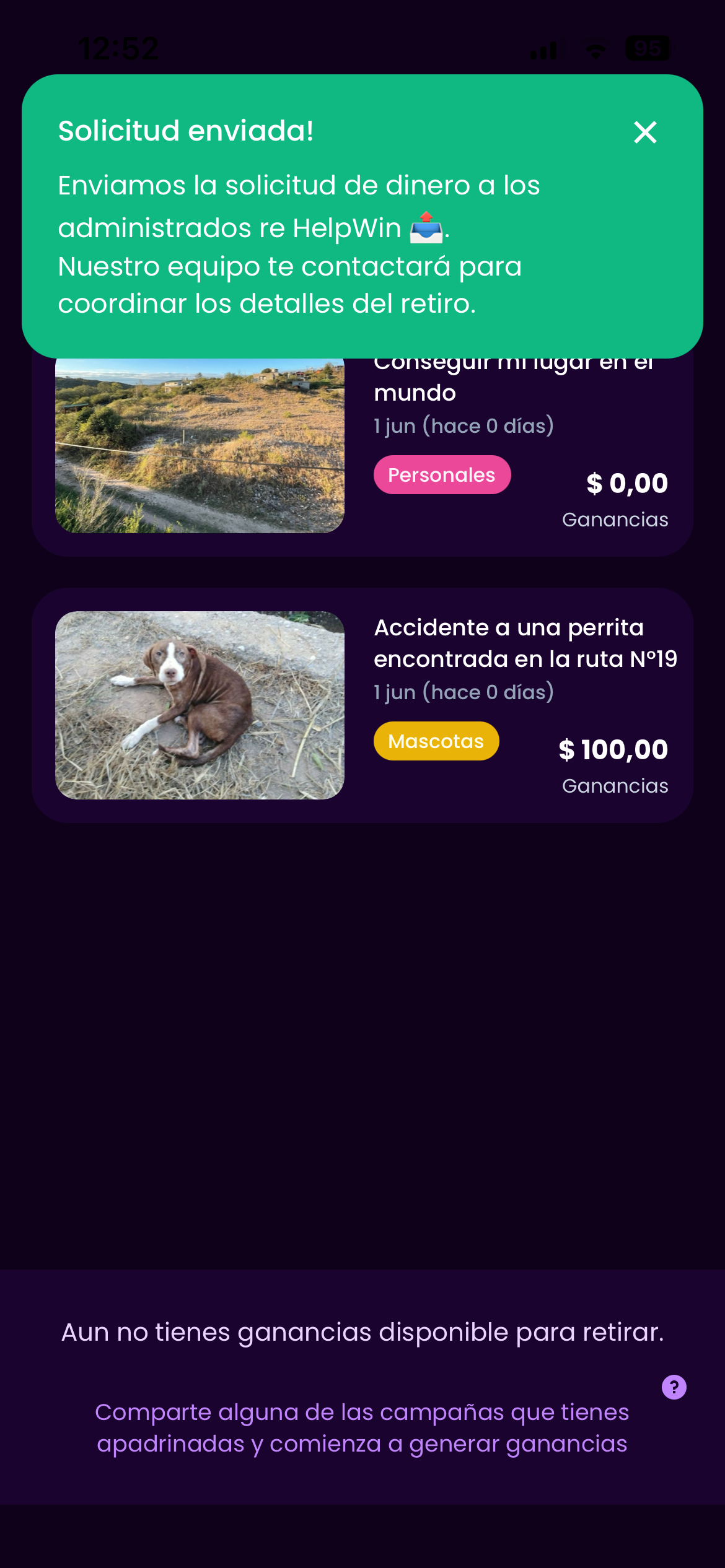 Confirmación de solicitud de retiro — vista 3