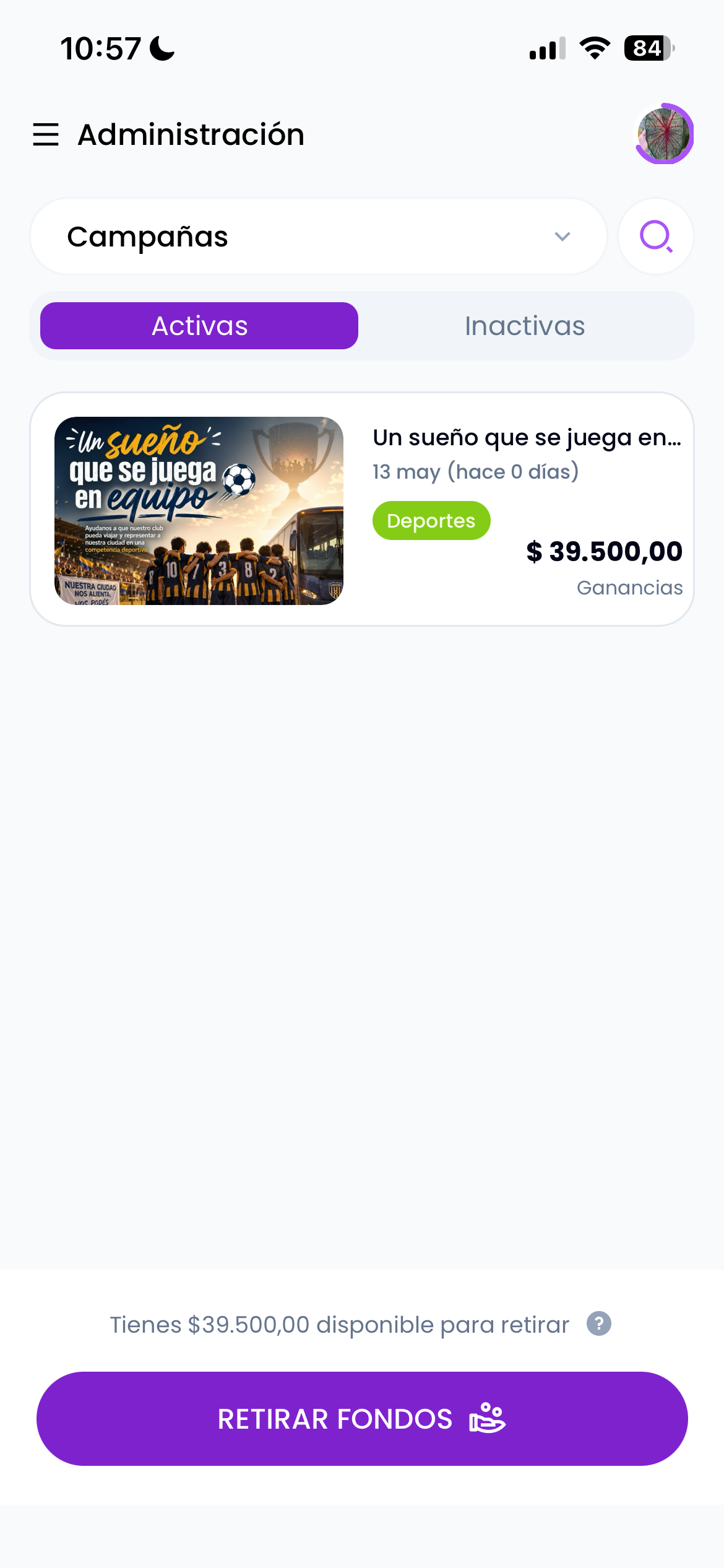 Panel de recaudación: vista general de actividad