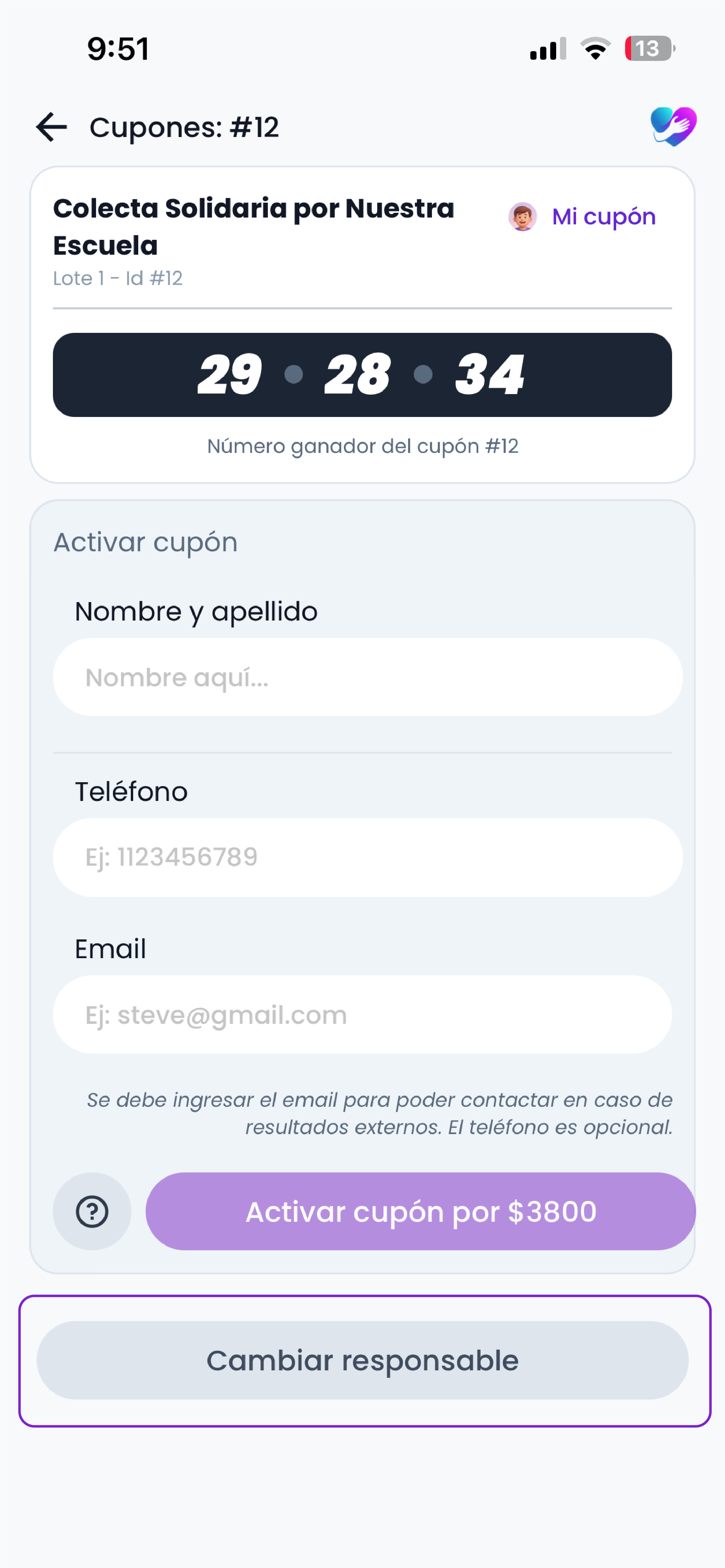Parte del comprador en el cupón impreso