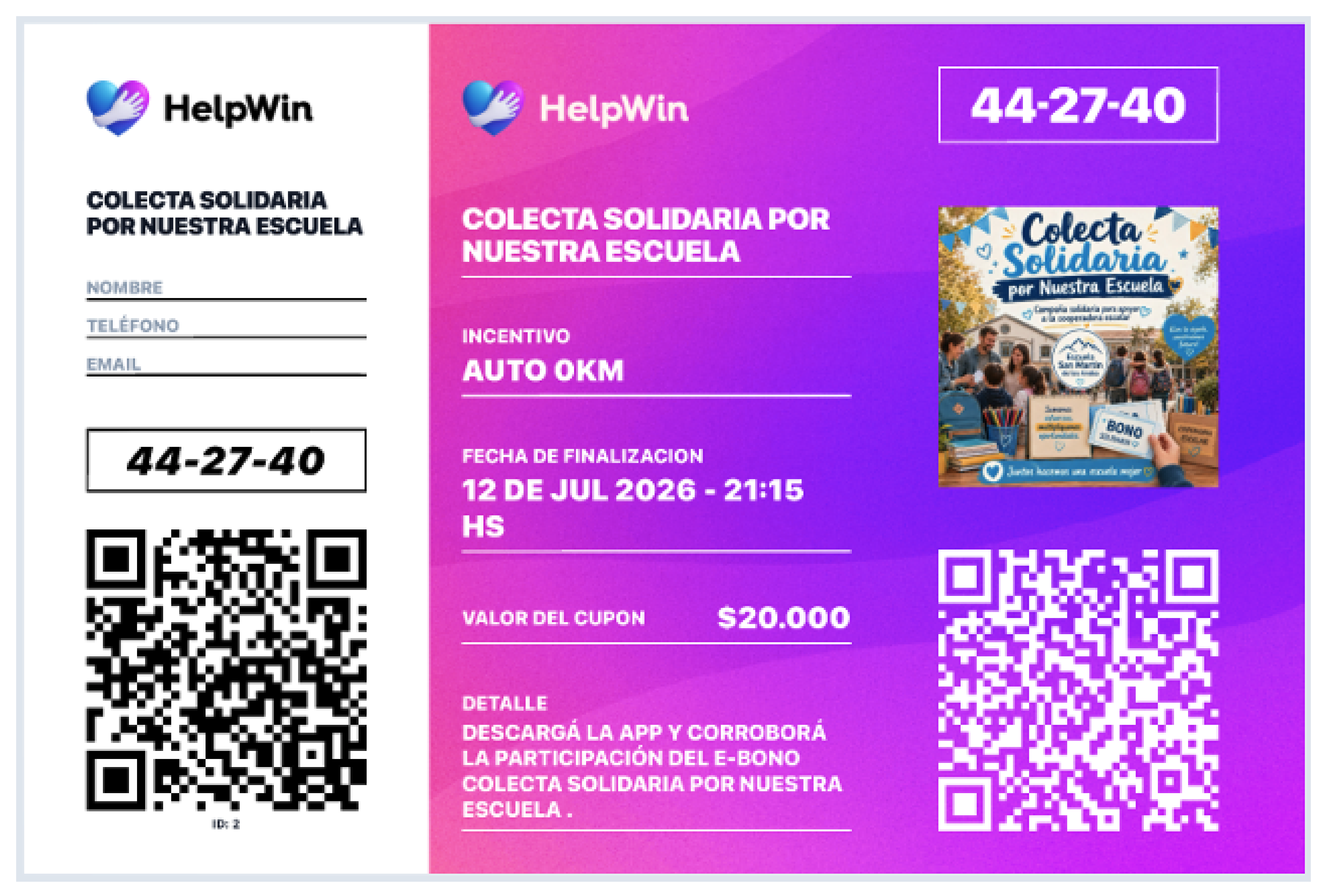Vista completa del cupón impreso
