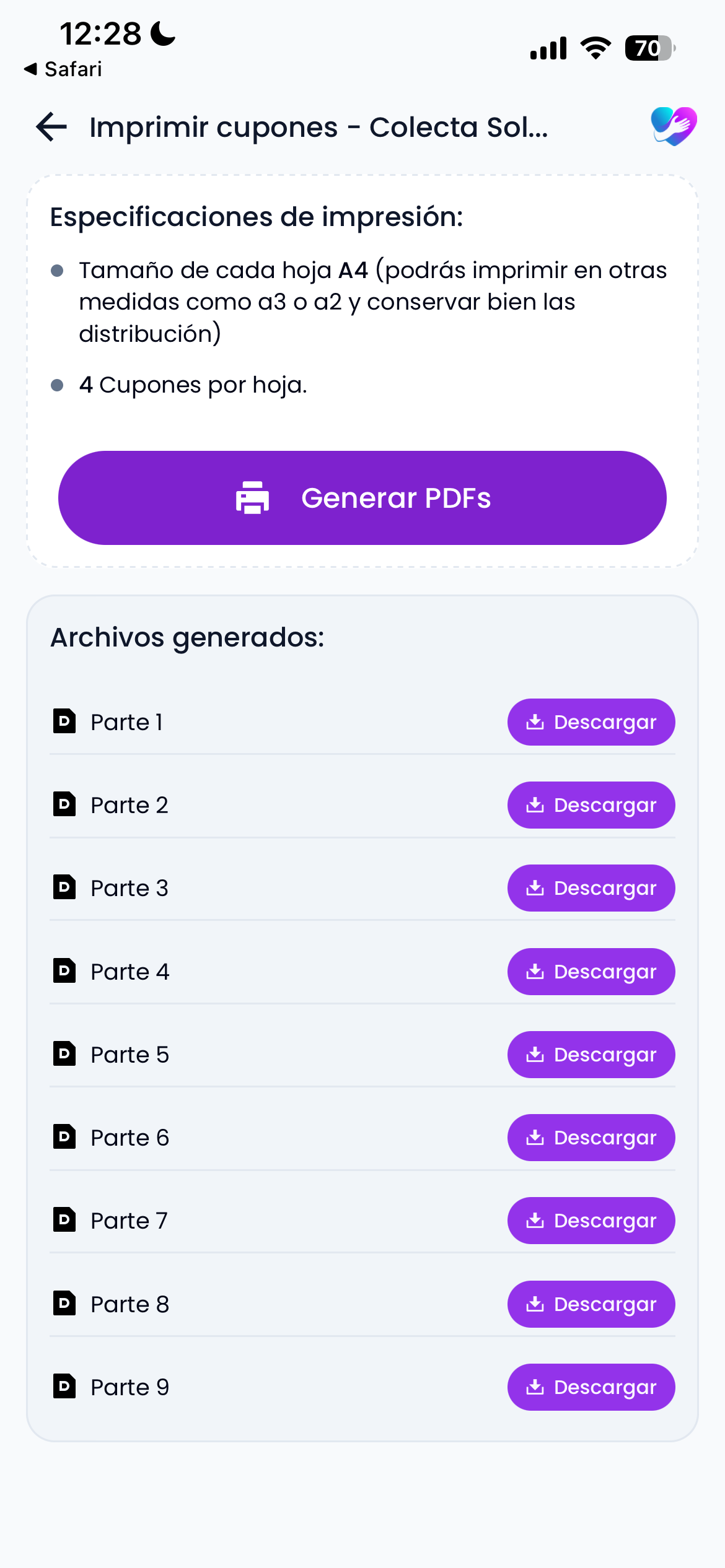 PDFs generados para descargar