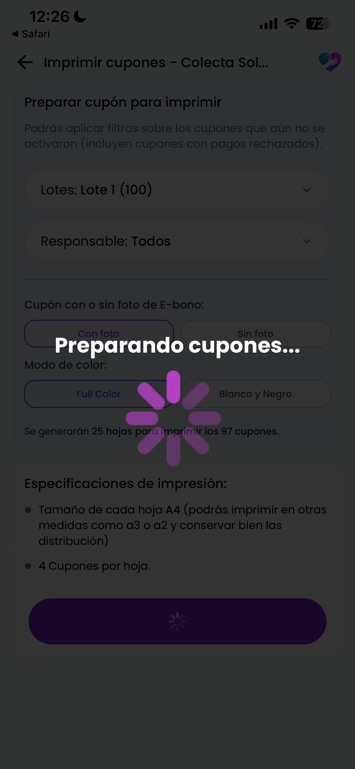 Cargando cupones para imprimir
